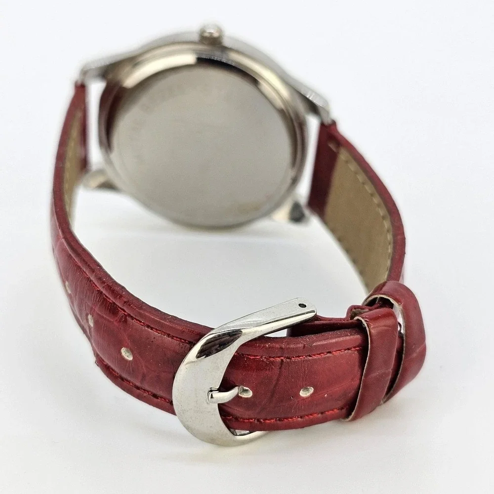 NYC‎ Women's Watch 40MM Gray Dial Crystal Bezel Red Leather Bands New Battery